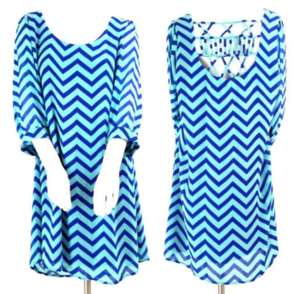 HeartSoul Chevron 3/4 Sleeve Chiffon Shift Dress